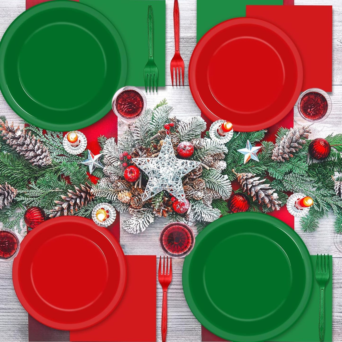 gisgfim 50 Guests Christmas Party Supplies Red and Green Plates and Napkins Plastic Forks Holiday Tableware Xmas Paper Plates for Christmas Party 200PCS