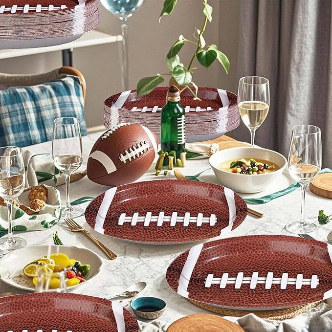 50 Pcs Football Oval Plates 10" x 12" Large Football Paper Plates 400 GSM Disposable Heavy Duty Football Birthday Party Decorations for Football Theme Party Supplies Sports Game Tailgate Party Decor