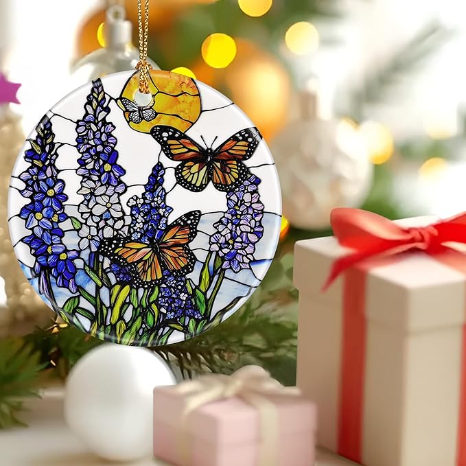 Butterfly & Lavender Ornament, Christmas Ornament – Christmas Tree Decor, Holiday Decoration, Stocking Stuffer, Festive Gift Idea, Gifts for Flower Lover, Butterfly Lover, and Friends
