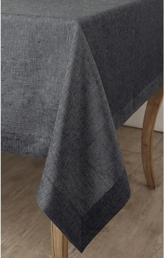 Solino Home Linen Tablecloth 60 x 144 Inch - 100% Pure Linen Charcoal Grey Table Cloth for Rectangle Tables - Athena, Machine Washable Tablecloth for Winter, Spring