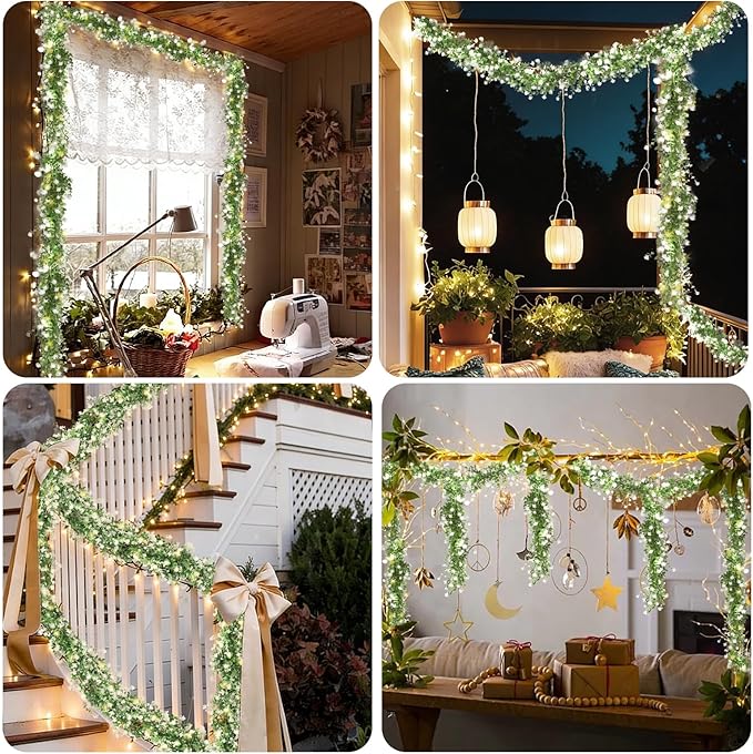 RECUTMS Greenery Vines Garland 3 Pack Artifical Garland with Lights Hanging Greenery Table Garland Greenery Artificial Green Leaves for Mantel Wedding Backdrop Arch Wall Indoor Outdoor Decor(White)