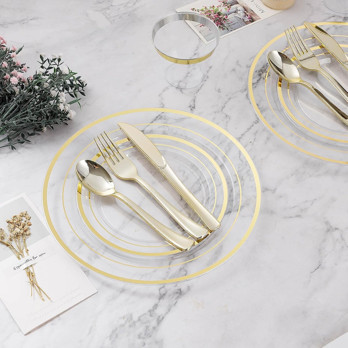 BESTVIP 100PCS Clear Plastic Plate, Disposable Party Plates with 50 Dinner and 50 Dessert Plates, Plastic Plate for Party, Wedding and Birthday