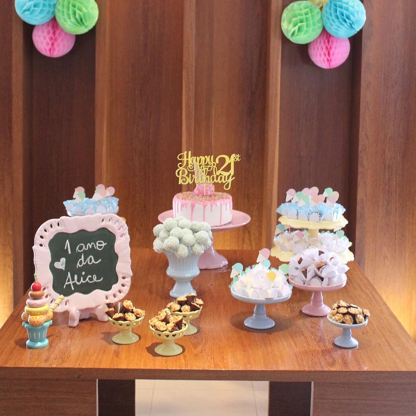 1 PCS Happy 21st Birthday Cake Topper - Gold Glitter Cheers to 21 Years - Fabulous Cake Decoration for 21st Birthday Theme Party