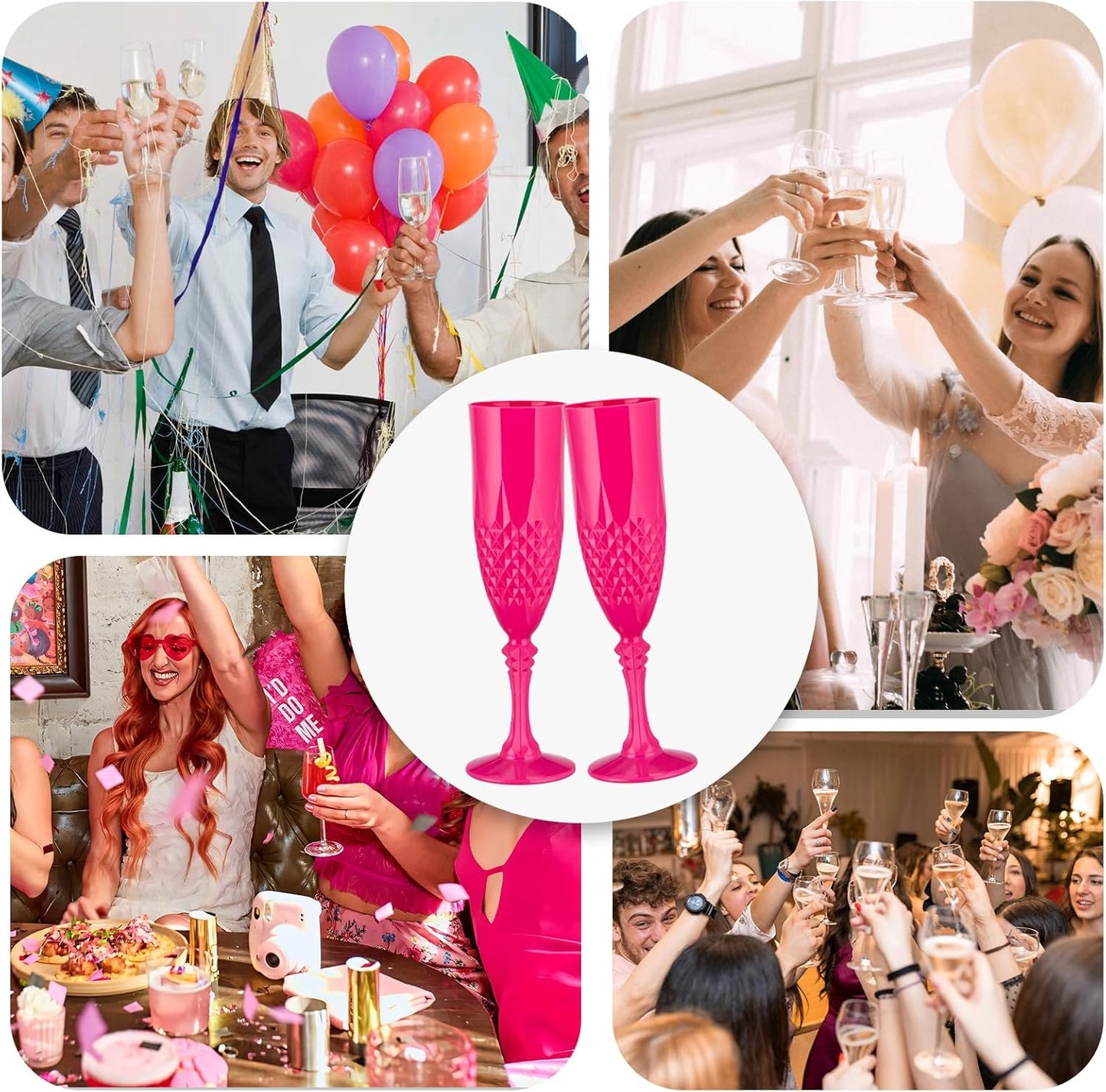 Plastic Champagne Flutes,Wine Glasses Goblets Set of 48,Mimosa Bar Shatterproof Reusable Vintage Champagne Flutes Stemmed Drinking Cups for Weddings, Bachelor Parties, Toasting,Cava, Prosecco(48,Pink)