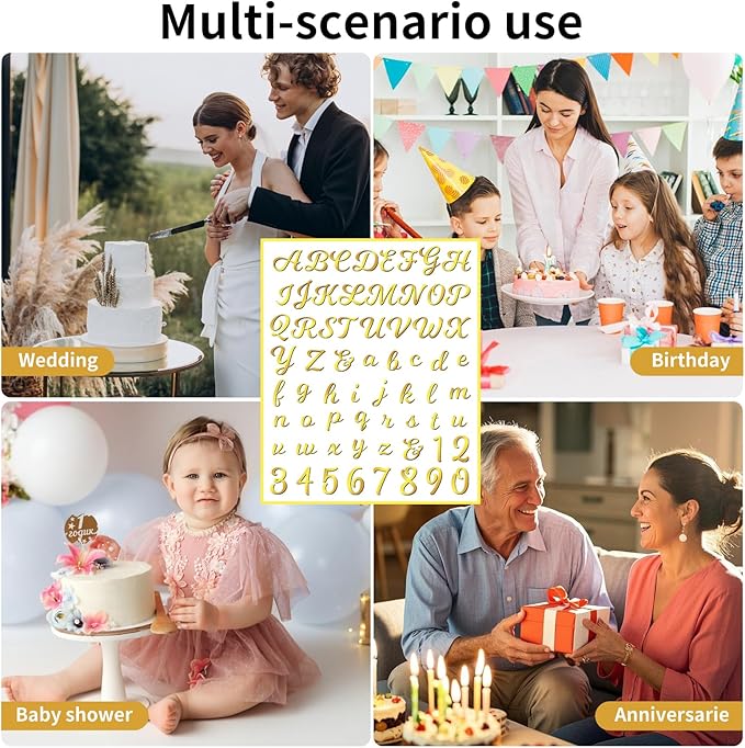 64 Pcs Gold Acrylic Cake Toppers Letters and Numbers, Mirror A-Z Alphabet & 0-9 Numbers for Personalized Cake Decorations, Birthday Wedding Baby Shower Party Picks