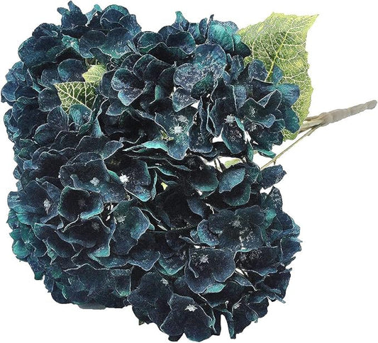 2Bouquets Artificial Fake Flowers Plants Silk Hydrangea Arrangements Wedding Bouquets Decorations Plastic Floral Home Kitchen Garden Party Festival Bar DIY((Dark Peacock Blue)