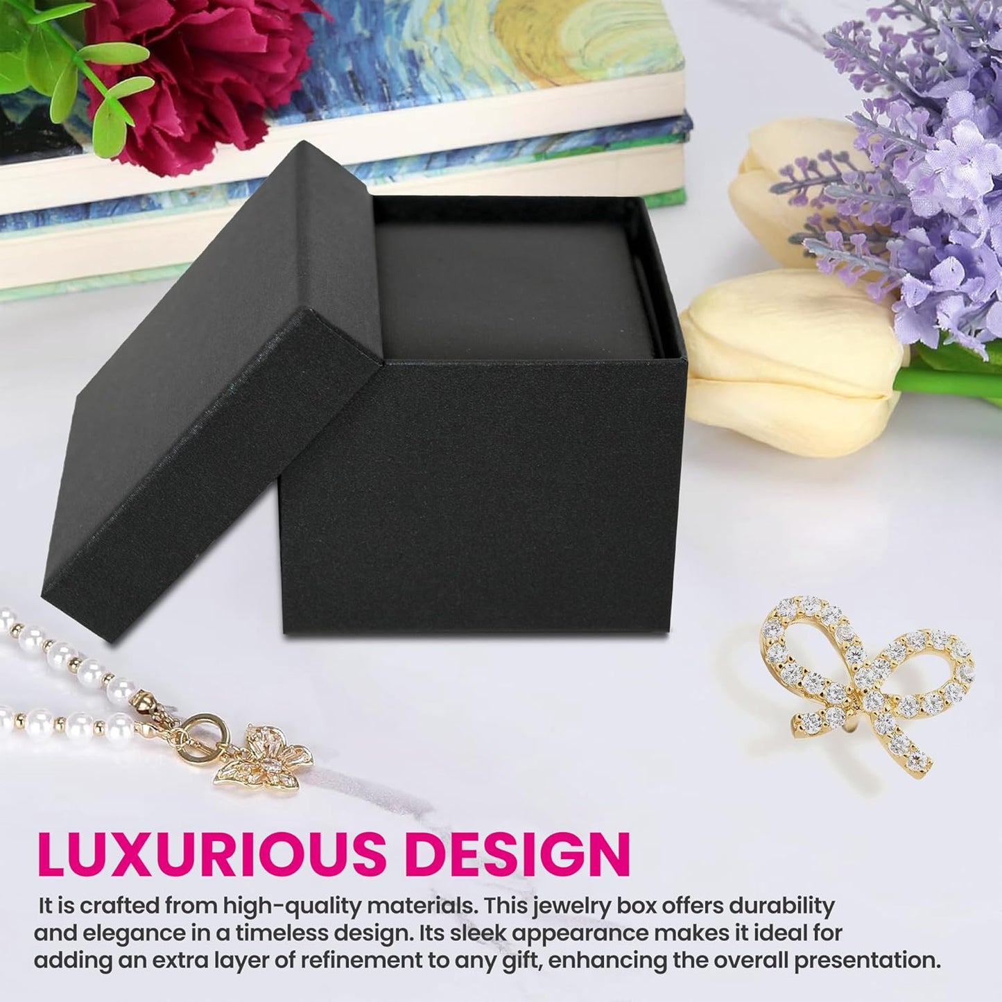 Novel Box Earring Tree Black Jewelry Box 2.37x2.37x1.87 Inches - Earrings Gift Box for Proposal Wedding Engagement - Faux Leatherette Jewelry Display Box - Gift Presentation Boxes for Earrings
