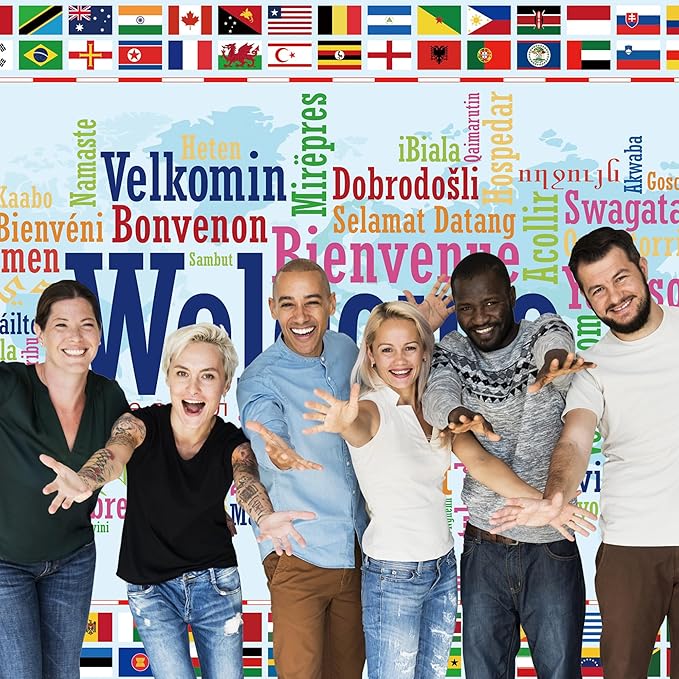 Homewelle International Flag Backdrop 7Wx5H Feet Polyester Fabric World Map Welcome Banner Colorful Decoration Country Sports Events Favors Club Photography Background Photo Shoot Props