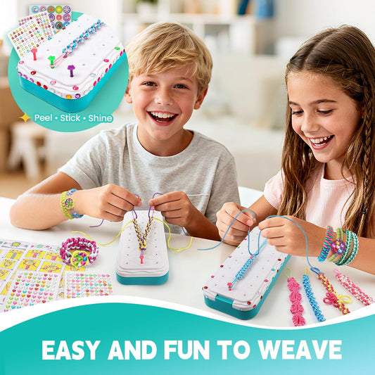 DDAI Bling Bracelet Kit for Girls Age 7-12 – Sparkly Friendship Craft Set with Gems, Threads & Stickers – Birthday Gift for 8 9 10 11 Year Old Girls & Holiday Surprise