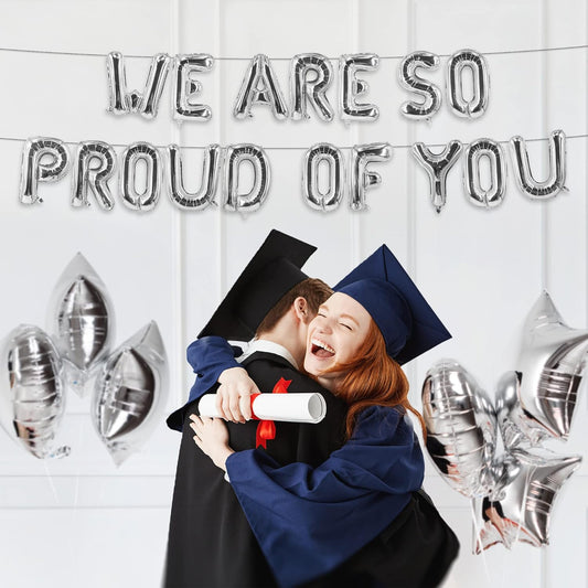 HOUSE OF PARTY We are So Proud of You Congratulations Balloon Banner- 40'' Silver Foil Balloons for Graduation Decorations 2025