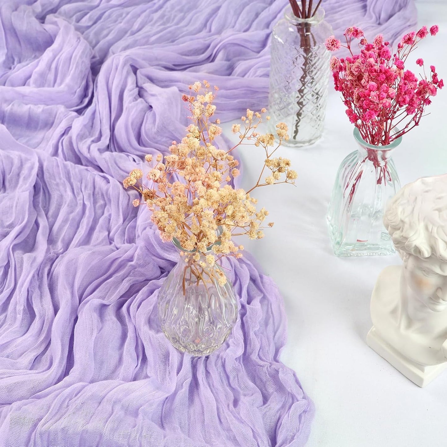 6 Pack 10FT Lavender Purple Cheesecloth Table Runner 35x120 Inch Gauze Rustic Boho Table Runner Cheese Cloth for Wedding Decor Birthday Party Bridal Baby Shower Table Centerpiece Decoration