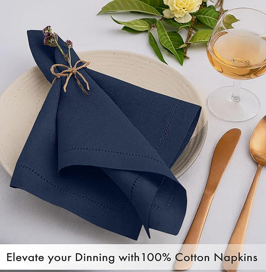 Ruvanti Cloth Napkins Set of 12, 100% Cotton High GSM 18x18 Inches, Hem Stitched Corners, Soft, Washable, Durable & Absorbent, Perfect for Parties, Christmas, Thanksgiving Dinners – Pageant Blue
