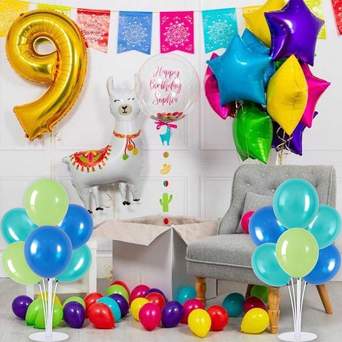 TONIFUL 4 Set Blue Cyan Green Balloon Centerpieces for Table,Balloon Stand Kit for Party Decor,Birthday Decorations,Sport Theme Party,Graduation Decorations Ocean Shark Sea Beach