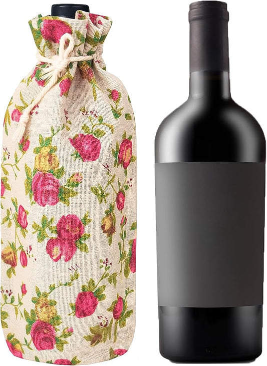 Mandala Crafts 14X6 Inch Rose Burlap Drawstring Gift Bags for Favors - 15 Long Linen Sacks Gift Pouches for Wine Bags