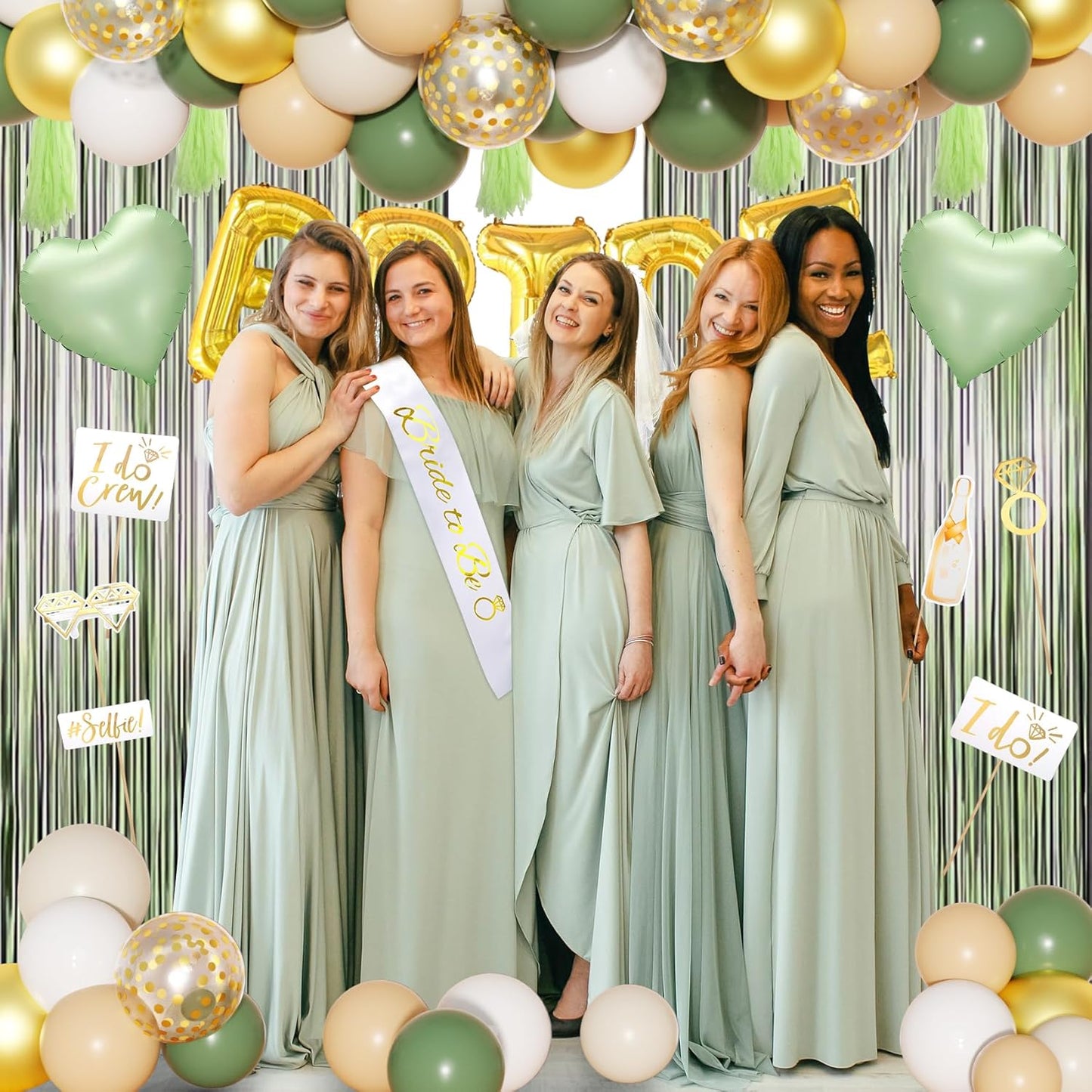 Amandir Bachelorette Party Decorations Supplies, Sage Green Bridal Shower Decorations Bride To Be Sash Veil, Nude White Gold Confetti Heart Balloons, Photo Booth Props, Fringe Curtains, Paper Tassels