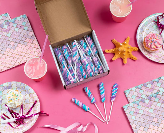 Mermaid Twisty Lollipops - 24 Unicorn Candy Suckers Individually Wrapped Bulk - Great for Mermaid Party Favors - Goodie Bags for Kids Birthday - Candy Bar