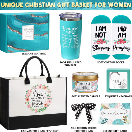 Christian Gifts for Christian Women Faith, Inspirational Religious Gifts for Catholic Women Spiritual Gift Christmas Birthday Gift for Womens Mom Sister Friend Grandma Wife Coworker w/ Canvas Tote Bag