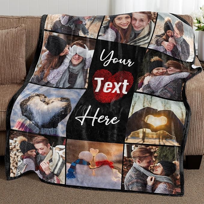 Ships Next Day Custom Blanket with Picture Text Personalized Throw Blanket Photo Collage Blankets Customized Valentines Day Gifts for Couple Girlfriend Boyfriend Her Him Wife Husband