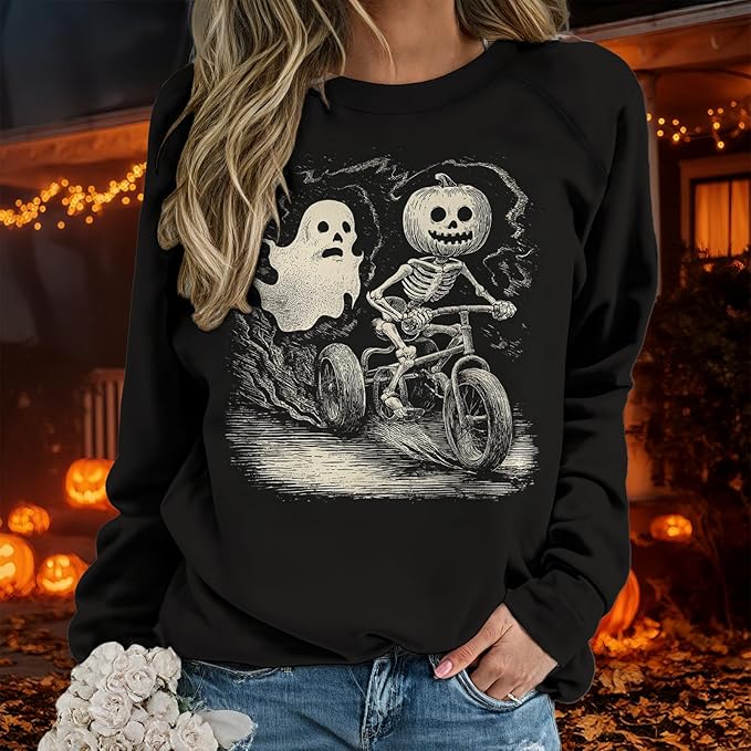 Sweatshirts for Women Graphic Print Casual Pullover Tops Long Sleeve Crewneck Halloween T Shirts