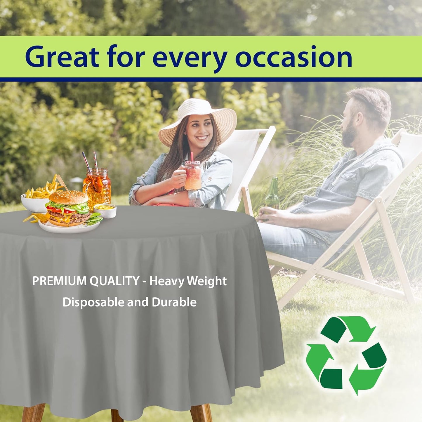 Silver Disposable Plastic Tablecloth for Round Tables (36 Pack) Table Cloths for Parties, Events & Weddings, Indoors & Outdoors, 84 inches, Plastic Table Cover
