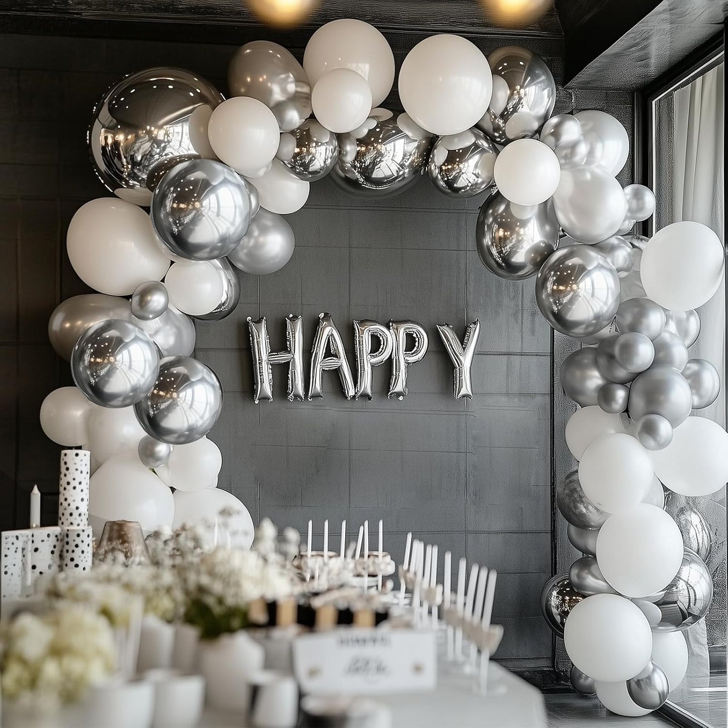 RUBFAC 92pcs Silver Balloons Different Sizes 5/10/12/18 Inch Metallic Silver Balloon Garland for Happy New Year Decorations Birthday Wedding Baby Shower Graduation Party Decorations