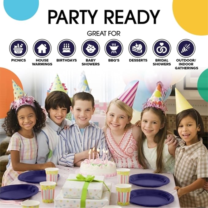 Exquisite Party Solids Deep Purple Plastic Plates For Party Supplies 9" Deep Purple Disposable Plates Heavy Duty 50 Pcs Plastic Dinnerware Sets Heavy Duty 350 GSM Disposable Dinnerware Set