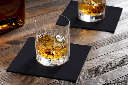 Disposable Black Cocktail Napkins Paper - 4" x 4" High-End Linen-Like Beverage Party Square Paper Napkin Pack for Bar, Cafe, Restaurant, Christmas, Birthday, Wedding, Baby Shower - 100 Count