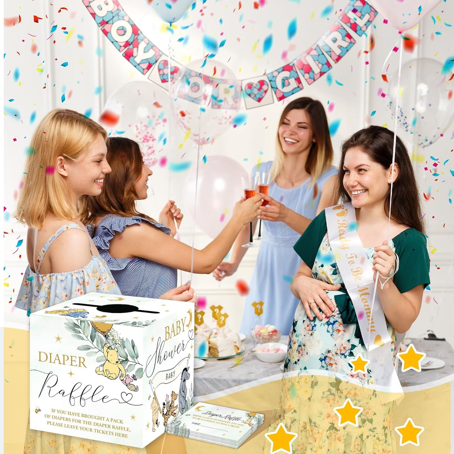 Winnie Baby Shower Games-Winnie Baby Shower Decorations-Pooh Party Decorations-Baby Shower Diaper Raffle Box With 50PCS Winnie Cards