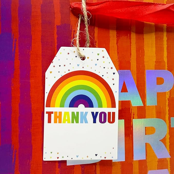 ASYEHJNR 100Pcs Rainbow Heart Gift Tags with String Large Thank You Gift Tags Presents with 65 FT Jute Twine Personalized Tags for Wedding Baby Shower Birthdays Party Gift Wrap Tags
