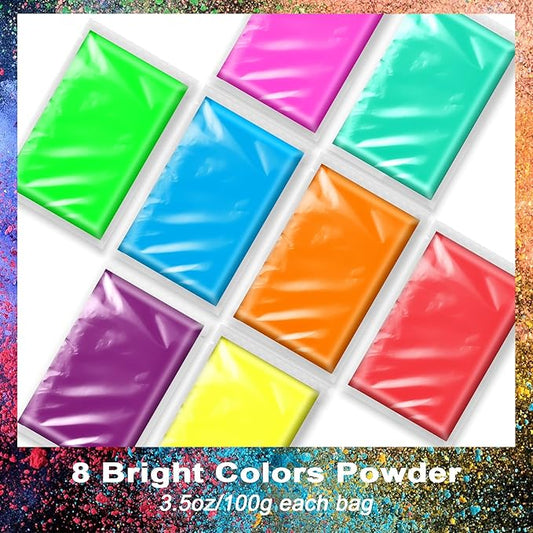 Renfio Holi Powder,8 Pack X 3.5oz(100g) Color Run Powder Rangoli Color Bulk,Natural Colored Powder Paint Chalk Powder for Gender Reveal Smoke Bombs,Diwali,Fundraisers,Festivals,Color War,Photoshoot