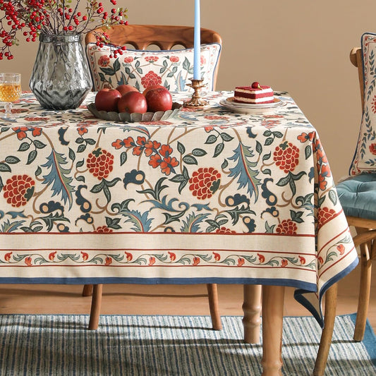 patdrea Designer Vintage Linen Long Tablecloth for Rectangle Table,French Soft Durable Floral Tablecloths,Colorful Table Cover for Kitchen Dining,Parties,Christmas,Thanksgiving,63"x102"-Puno