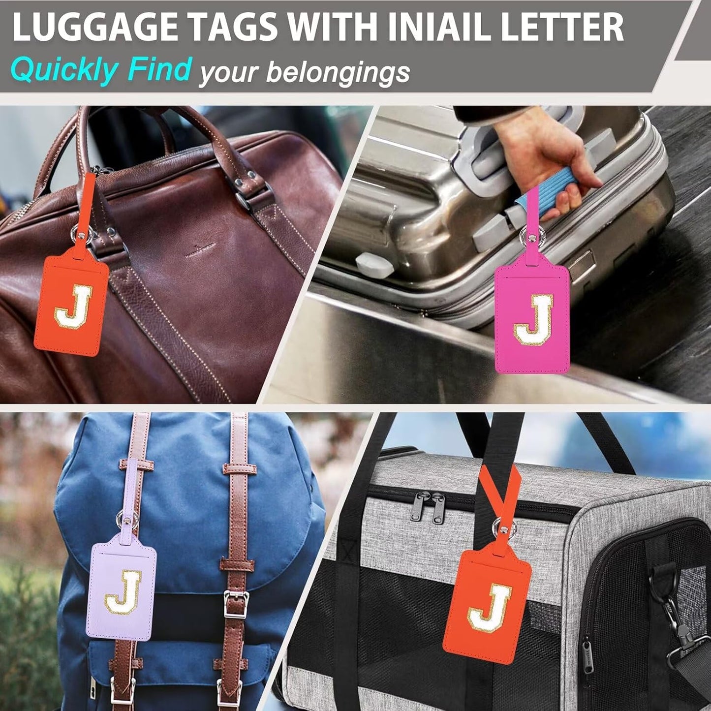 Personalized Initial Luggage Tags for Suitcases, Leather Chenille Letter Cute Luggage Tags with Privacy Name Card, Embroidered Travel Bag Backpack Tags Gifts for Women Kids Girls Teens(Rosered-Y)