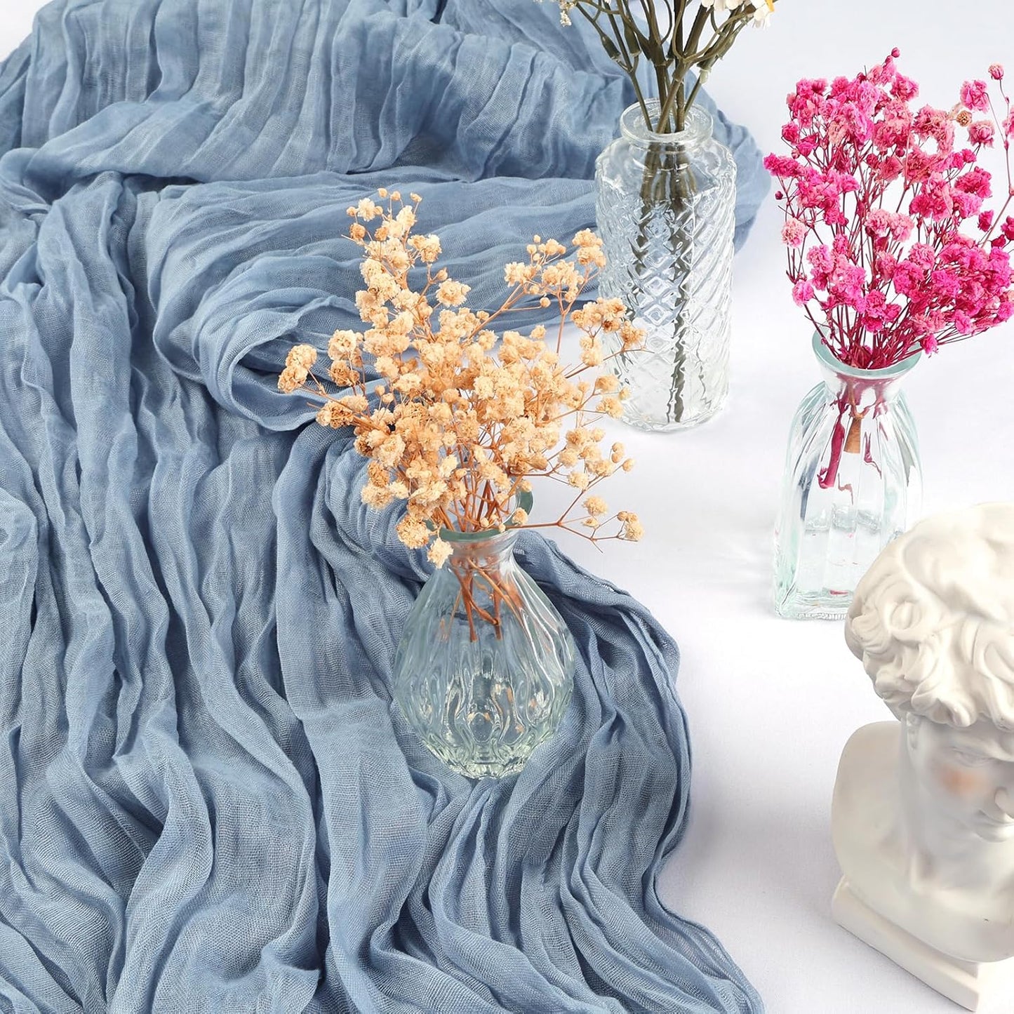 6 Pack 10FT Dusty Blue Cheesecloth Table Runner 35x120 Inch Gauze Rustic Boho Table Runner Cheese Cloth for Wedding Decor Birthday Party Bridal Baby Shower Table Centerpiece Decoration