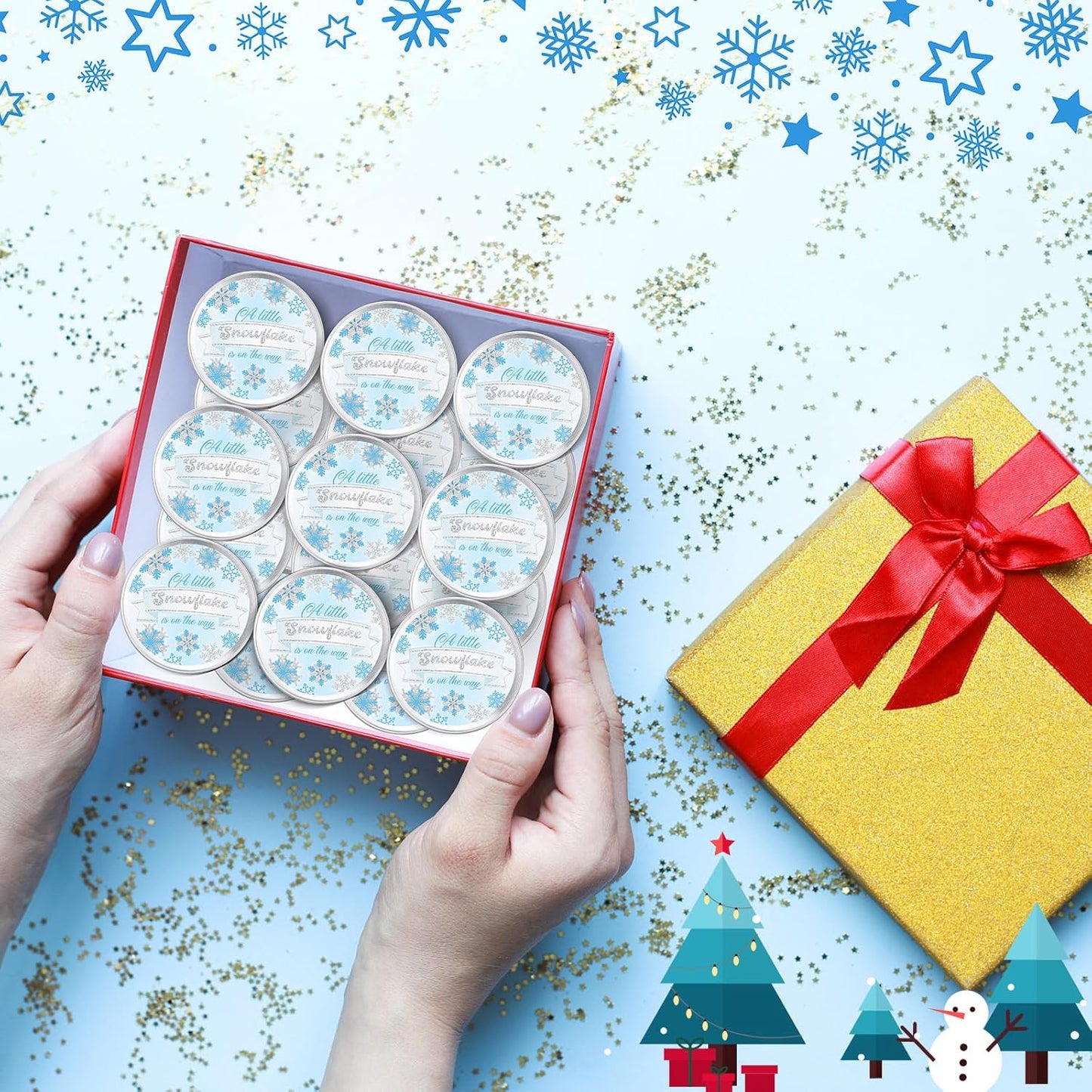 MTLEE 24 Pcs Snowflakes Baby Shower Party Favors Candles Lavender Scented Baby Shower Favors for Guests Rustic Tealights Candles Gender Reveal Return Gifts Girl Boy(1.2 Oz, Blue)