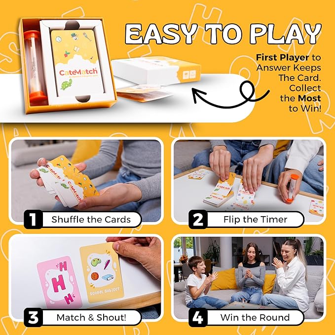 Catematch! Card Game - Categories Matching Game for Children & Adults – Original and Fun Party Game Ideal for Family Game Night, Traveling – Easy Gameplay for All Ages – Includes Hourglass Timer