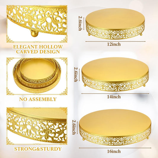 Wenqik 3 Pcs 16'' 14'' 12'' Metal Gold Cake Stand Round Cake Stands for Dessert Table Cookies Fruit Serving Tray Cupcake Dessert Pastry Riser for Wedding Birthday Party and Events