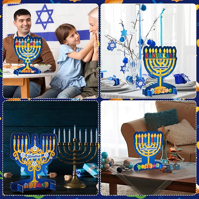 Frienda 48 Set Hanukkah Stickers Craft Kit Chanukah 3D Menorah Sticker Table Decoration Make Your Own Menorah DIY Hanukkah Candles Craft for Classroom Activities Chanukah Party Decoration