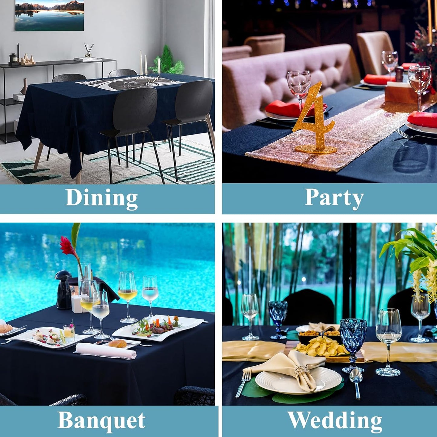 VidaFete Tablecloth 6 Pack 90 * 132inch Rectangle Table Cloth Polyester, Stain Wrinkle Resistant, Rectangular Polyester Table Cover for Kitchen Dinning Party Wedding Buffet Decoration(Navy Blue)