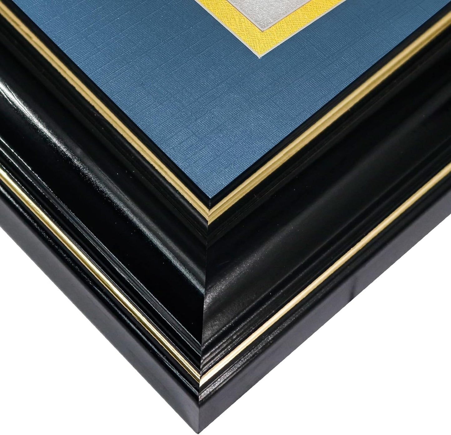 GraduationMall 11x22 Black Diploma Frame with Tassel Holder and Picture for 8.5x11 Certificate 5x7 Photo,Tempered Glass,Navy over Gold Mat