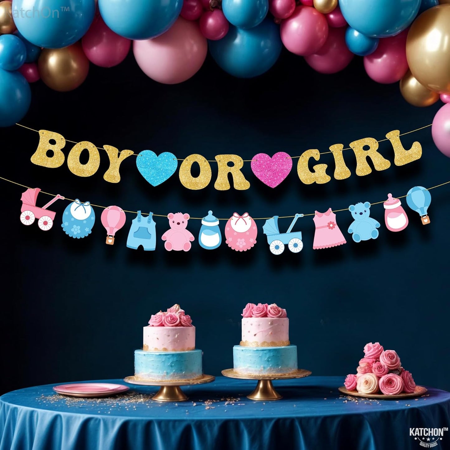 KatchOn, Glitter Boy or Girl Gender Reveal Banner - 10 Feet, No DIY Gender Reveal Backdrop | Boy or Girl Banner for Baby Gender Reveal Decorations | Gender Reveal Signs for Baby Shower Decorations