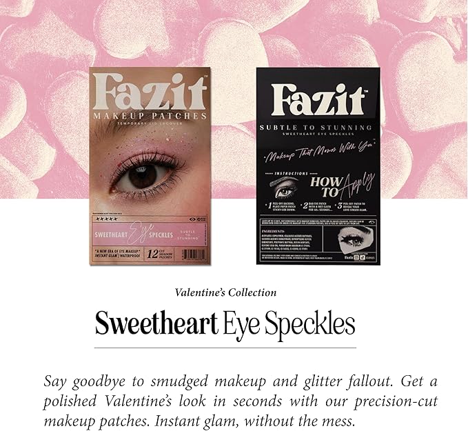 Fazit Makeup Patches - Sweetheart Eye Speckles - Glow Up Make-Up Patches - Cute Glitter Makeup Accessories for Women - Cosmetic Glitter for Face