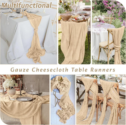 8Pack Beige Table Runner 10FT Cheesecloth Table Runner 35x120Inch Long Boho Cheese Cloth Table Runners Rustic Gauze Table Runners for Party Wedding Bridal Shower Baby Shower Decorations