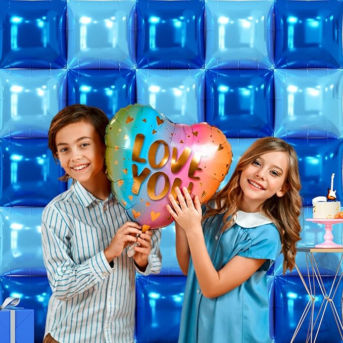 NISOCY 25PCS Deep Blue Square Foil Balloons Wall Backdrop Double Sided Pearl Blue Balloons Arch Kit for Birthday Graduation Baby Shower Wedding Memorial Day Party Decorations