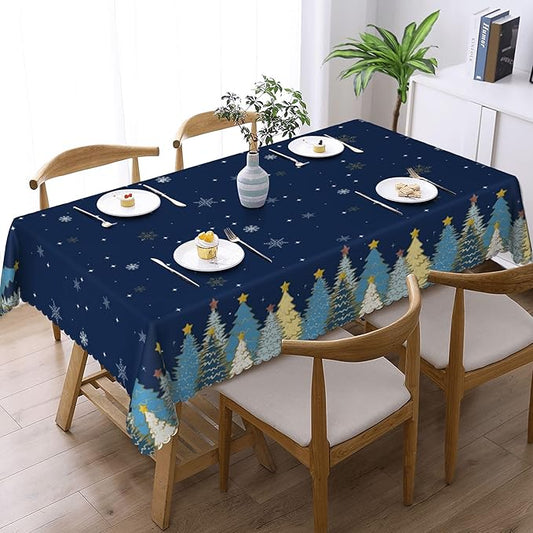 YCness Christmas Tablecloth Christmas Trees Snowflake Colorful White Black Green Red Table Cover Washable Seasonal Table Decor for Party Picnic Dinner 55x75 Inch Rectangle