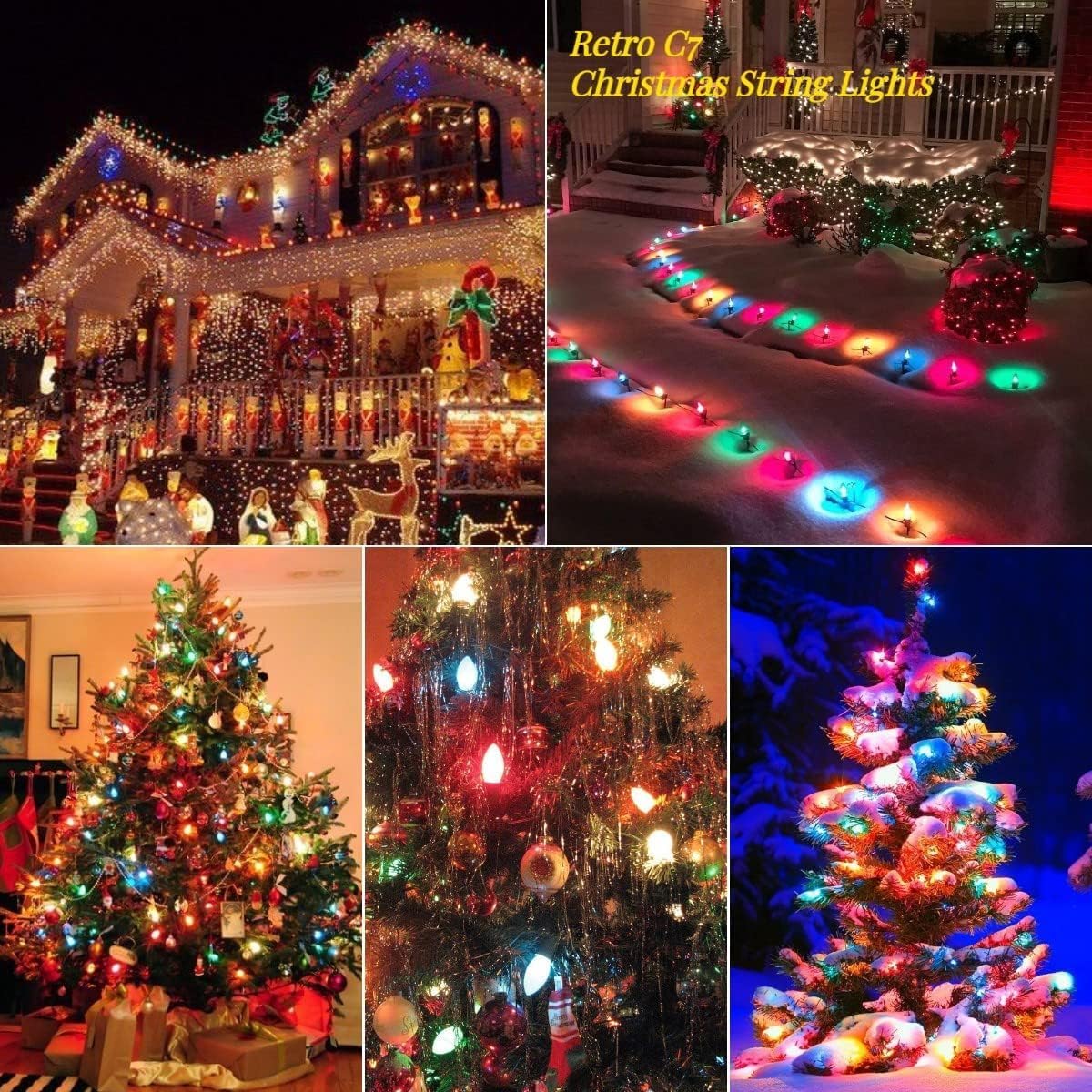 C7 LED Christmas Lights Multicolor, 25Ft Vintage Christmas Lights with 27 LED Bulbs (E12 Base, 0.6W) Plug in Waterproof for Christmas Tree Indoor Party Backyard Outdoor Greenwire