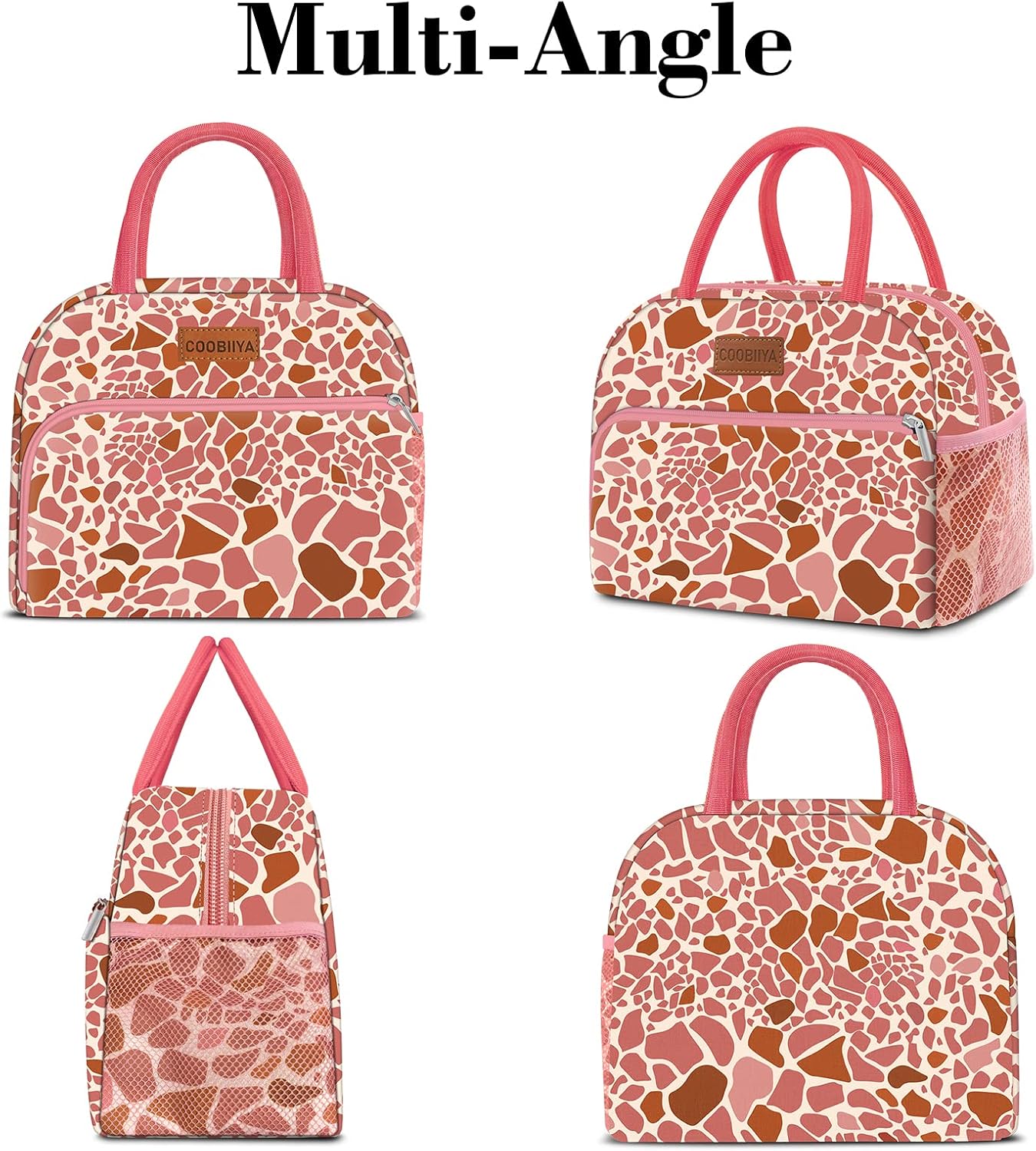Coobiiya Lunch Bag Women, Lunch Box for Women Adult Men, Small Leakproof Cute Lunch Tote Large Capacity Reusable Insulated Cooler Lunch Container for Work/Office/Picnic/Travel-Pink Leopard