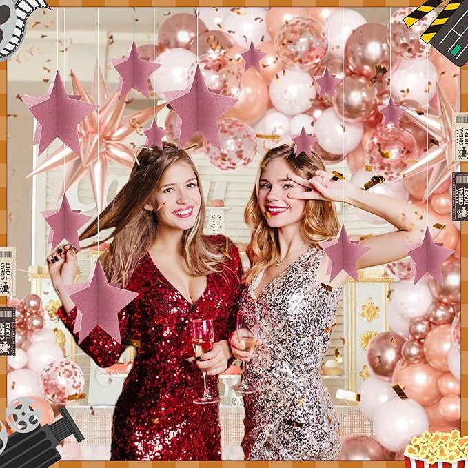 70 Pcs Star Centerpieces Rose Gold Birthday Party Decorations for Women Girls 3D Pink Party Princess Decoration Para Cumpleaños De Mujer Rose Gold Stars Table Decor for Wedding Bridal Shower