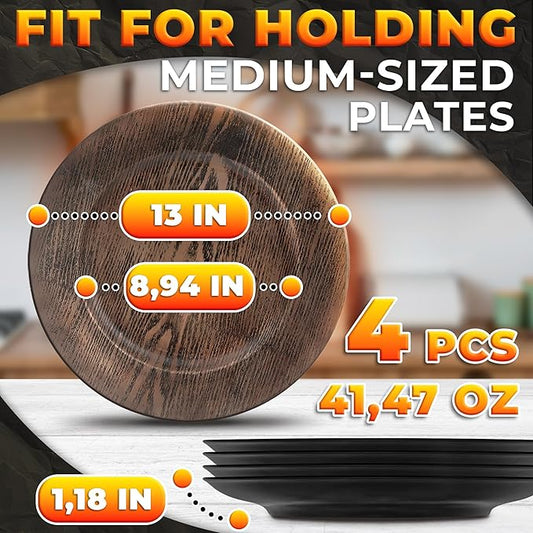 Easter Plastic Chargers for Dinner Plates Set of 4 - Large 13" Round Design -Colorfast and Elegant, Suitable for Dinner Settings, Weddings | Great Festive Home Decor Gifts, Faux Wood Charger Plates