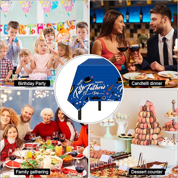 132 Pcs Father's Day Party Supplies for 26 Guests | Disposable Blue Tableware Set with Plates, Cups, Cutlery & Tablecloth