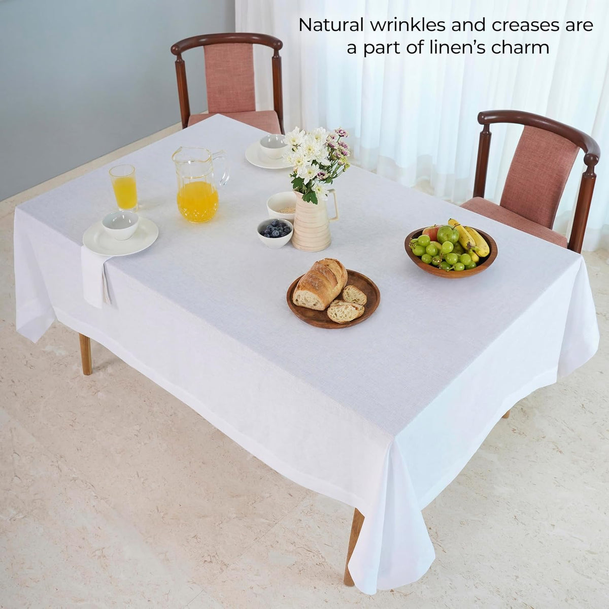 D'Moksha Homes White Linen Tablecloth 60 x 120 Inch - 100% Pure Linen Tablecloth for Rectangle Tables - Machine Washable Table Cloth for Fall, Autumn and Halloween